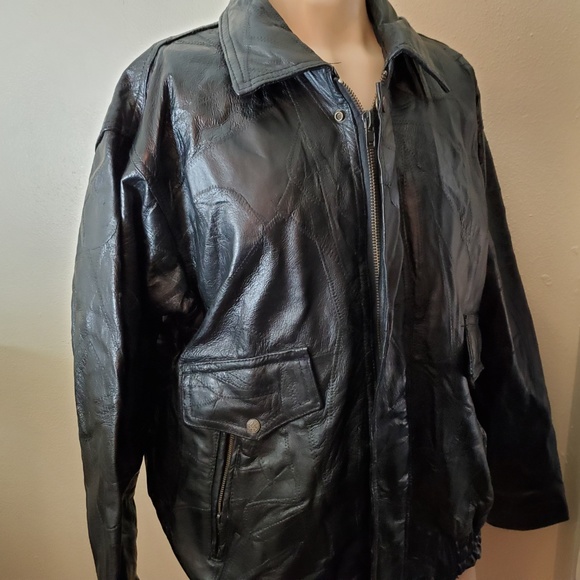 Flight Path Men's Leather Bomber Jacket Black Zip - Picture 5 of 8